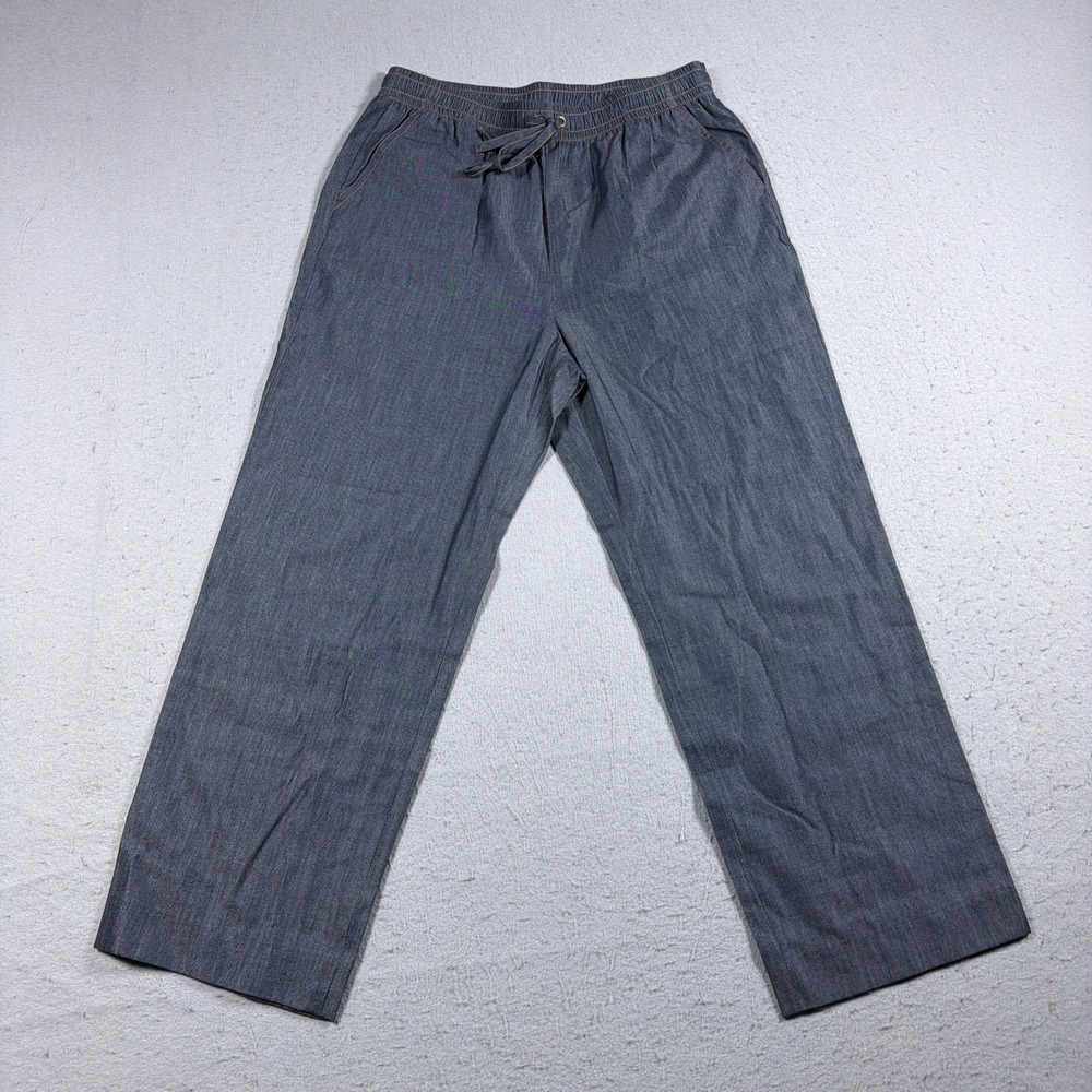 St. John  Pants Women Sz P Chambray Drawstring Blue Elastic‎ Waist Casual Travel